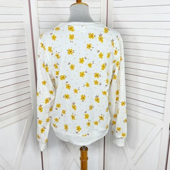 Disney Winnie The Pooh Sweet‎ As Honey Floral Sweatshirt White Yellow Medium - Picture 4 of 13